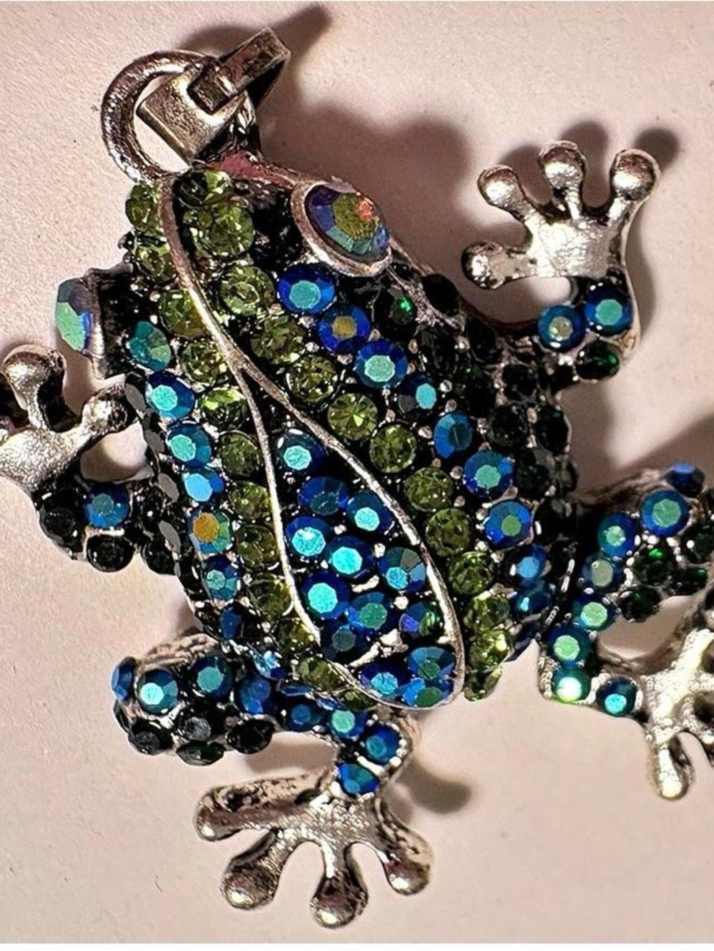 Aurora Borealis Crystal Embellished Frog Pendant - Blue & Green